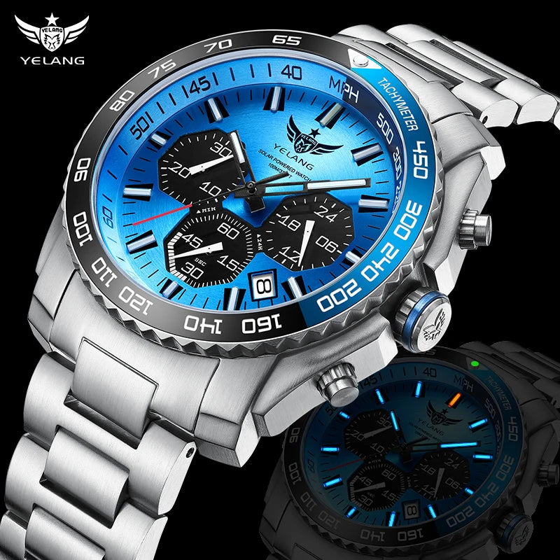 Yelang V1215 Man Watch Sports Watch Japan Eco-Drive VR42 Solar Watch 100m Waterproof  Diving Watch luminous Business Sapphire