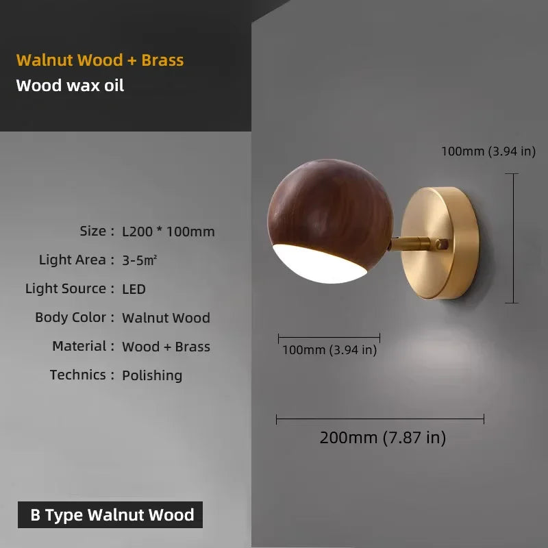 Nordic Wall Lamp Bedroom Lamp Simple Modern Living Room Background Wall Light Luxury Corridor, Aisle, Walnut Wood Bedside Lamp
