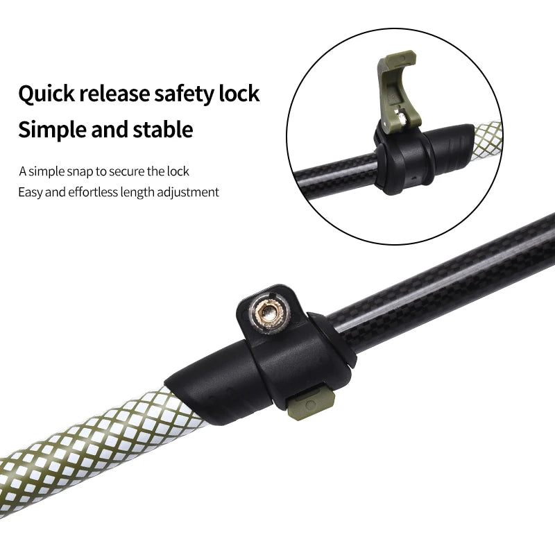 PACOONE Trekking Poles 1pc Carbon Fiber Collapsible Telescopic Sticks Lightweight Walking Hiking Stick Climbing Stick