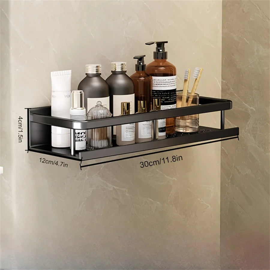 Aluminum Bathroom Supplies Storage Hook Shelf Multifunctional Wall Mounted Shelf Bathroom Towel Bar Bathroom Items Storage Rack