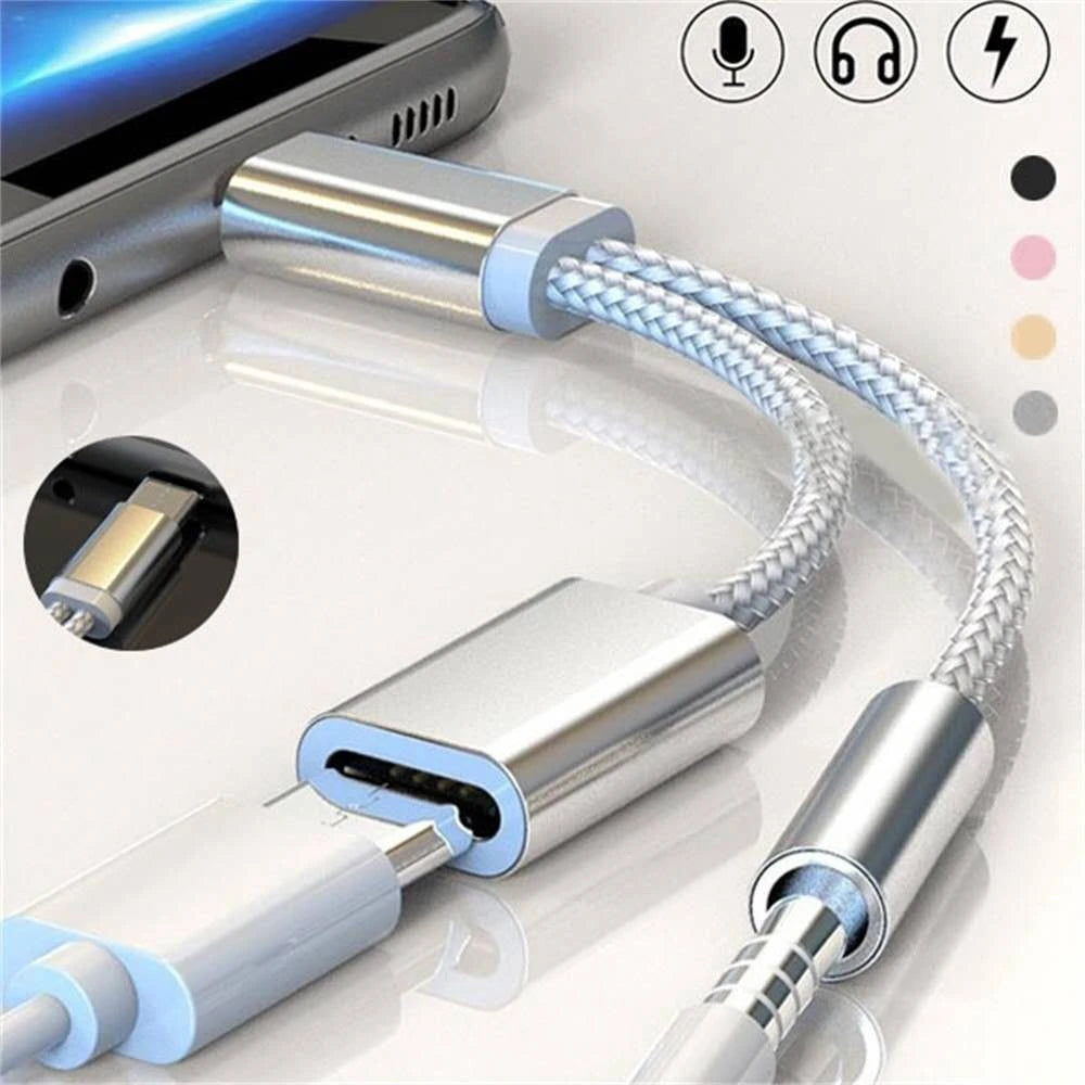 Nylon 2 In 1 Type-C To 3.5 mm Charger Headphone Audio Jack USB C Cable Type-C To 3.5mm Connector Adapter For Mobile Phone