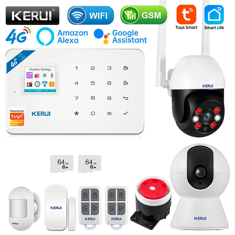 KERUI Smart Home Alarm 4G Window/Door Motion Sensor Siren Security System Kits Tuya Smart APP Control WIFI GSM Anti Theft W184