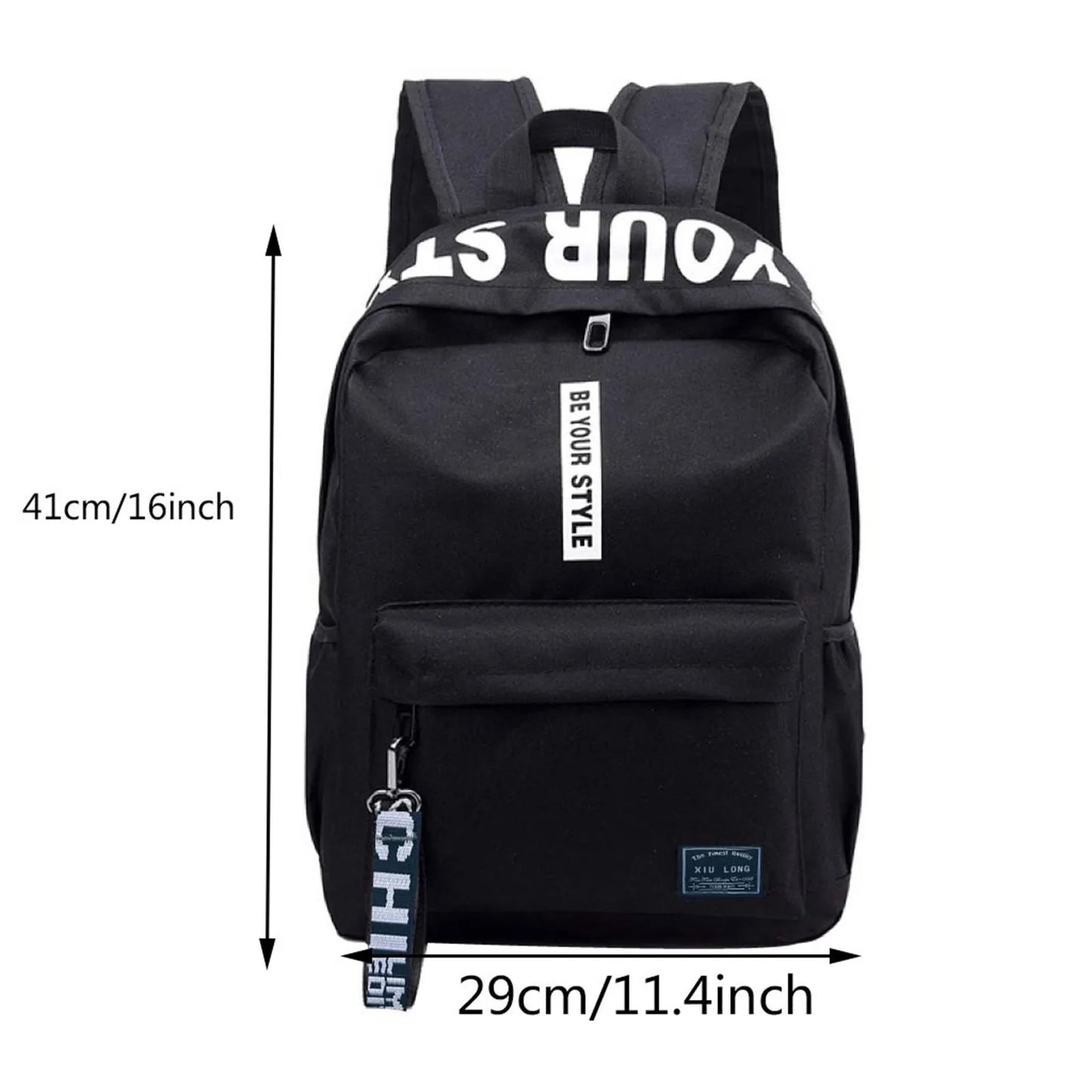 Men School Backpack Black Nylon Bagpack Anti Theft Rucksack Casual Large Capacity Solid Color Waterproof Nylon Casual Backpack