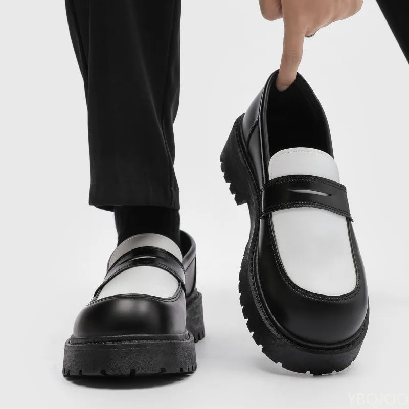 2025 Fashion New Men's Workwear Casual Big Toe Leather Shoes Niche Low Top Thick Sole Height Increasing Set Foot Men's Shoes