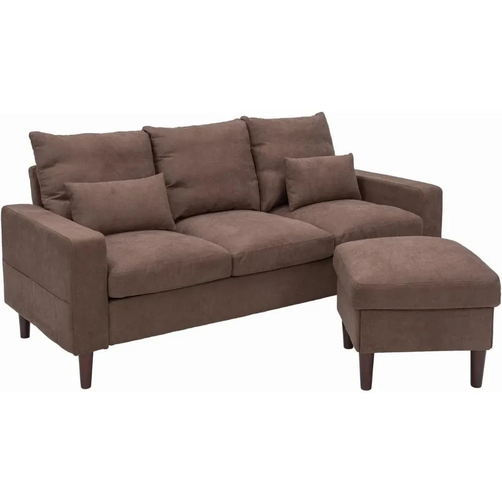 3 Seater Sofa with Ottoman Footstool Sofa Set, L Shape Corner Convertible Chaise Sofa,Couch Furniture for Living Room