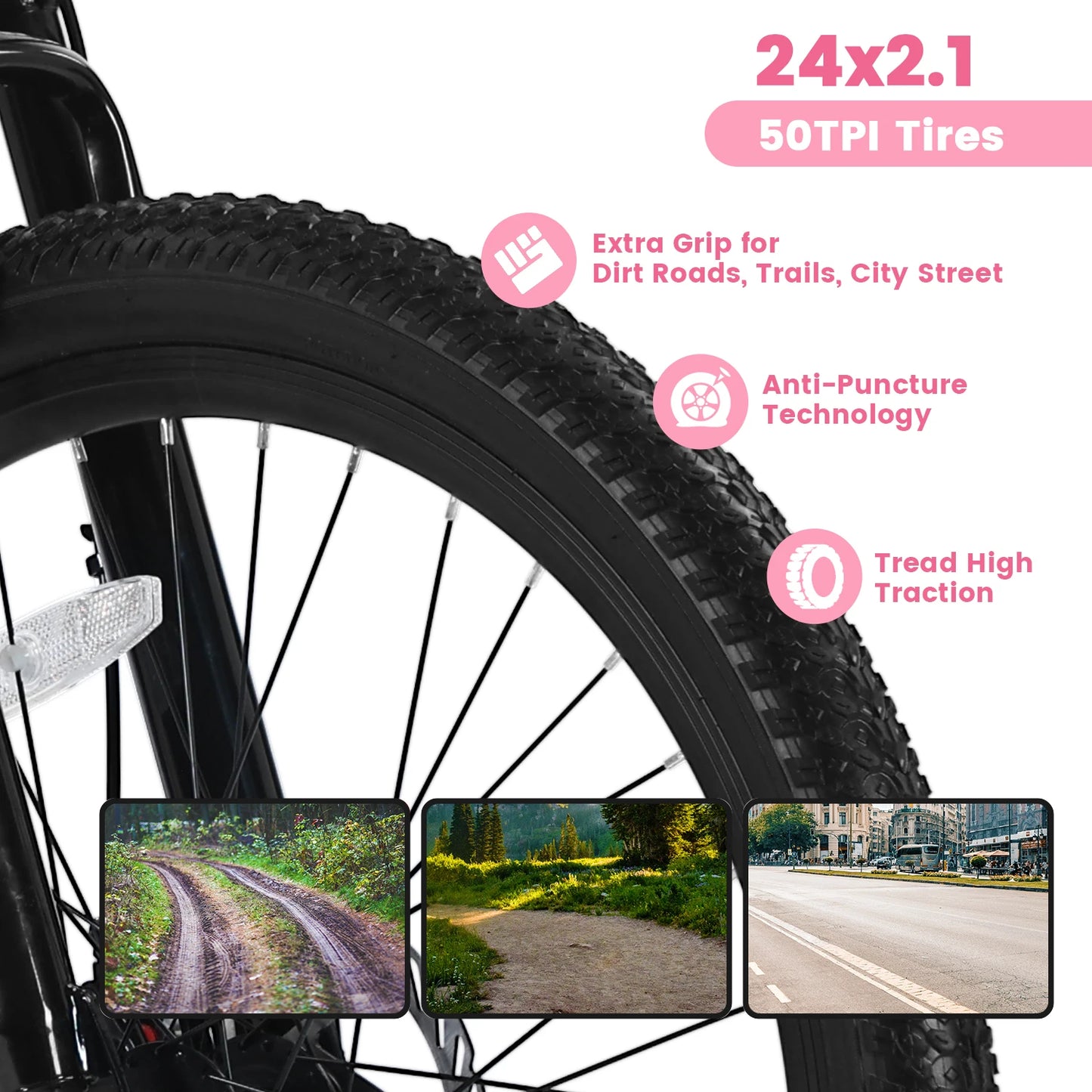 24/26 inch Mountain Bike Girls Women, 21 Speeds Mountain Bicycle with Steel Frame, Dual Disc Brakes and 100mm Front Suspension