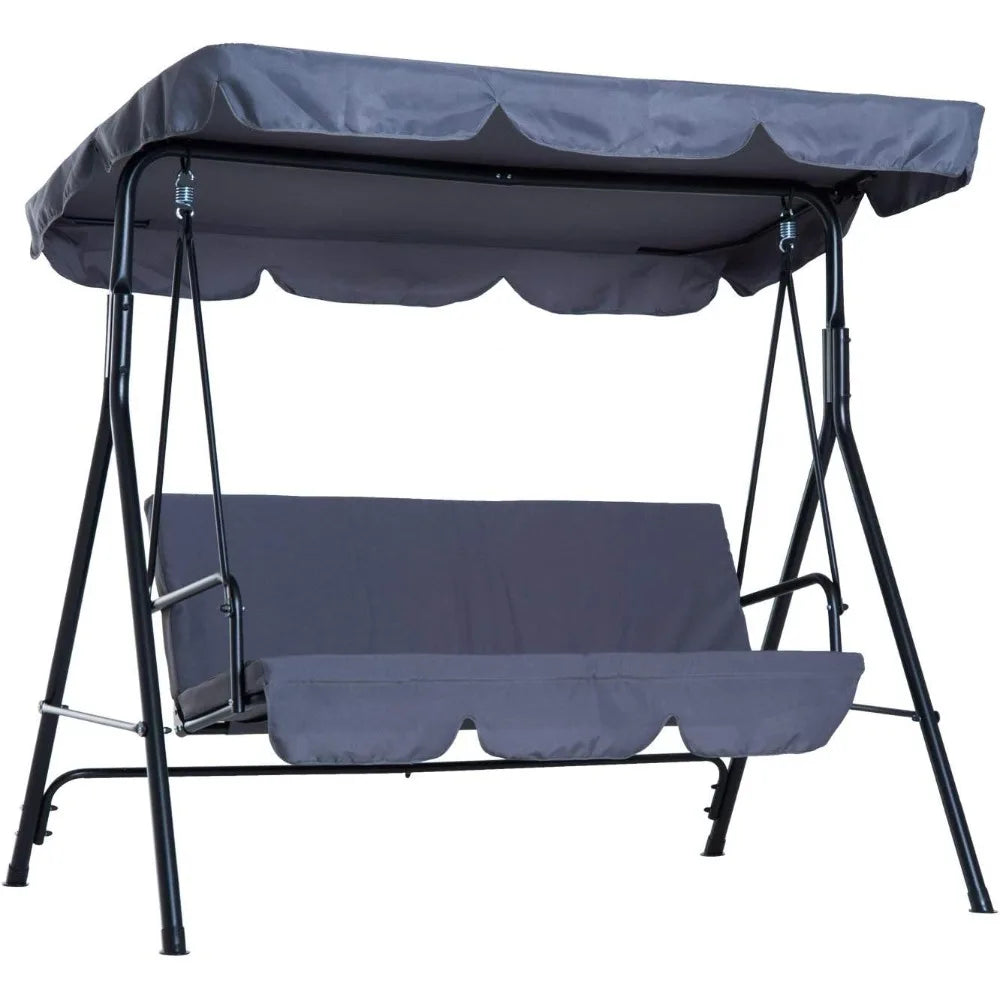 Garden Swing Chair, 3 Seater Canopy Swing Chair Garden Rocking Bench Heavy Duty Patio Metal Seat W/Top Roof, Patio Swing Bench