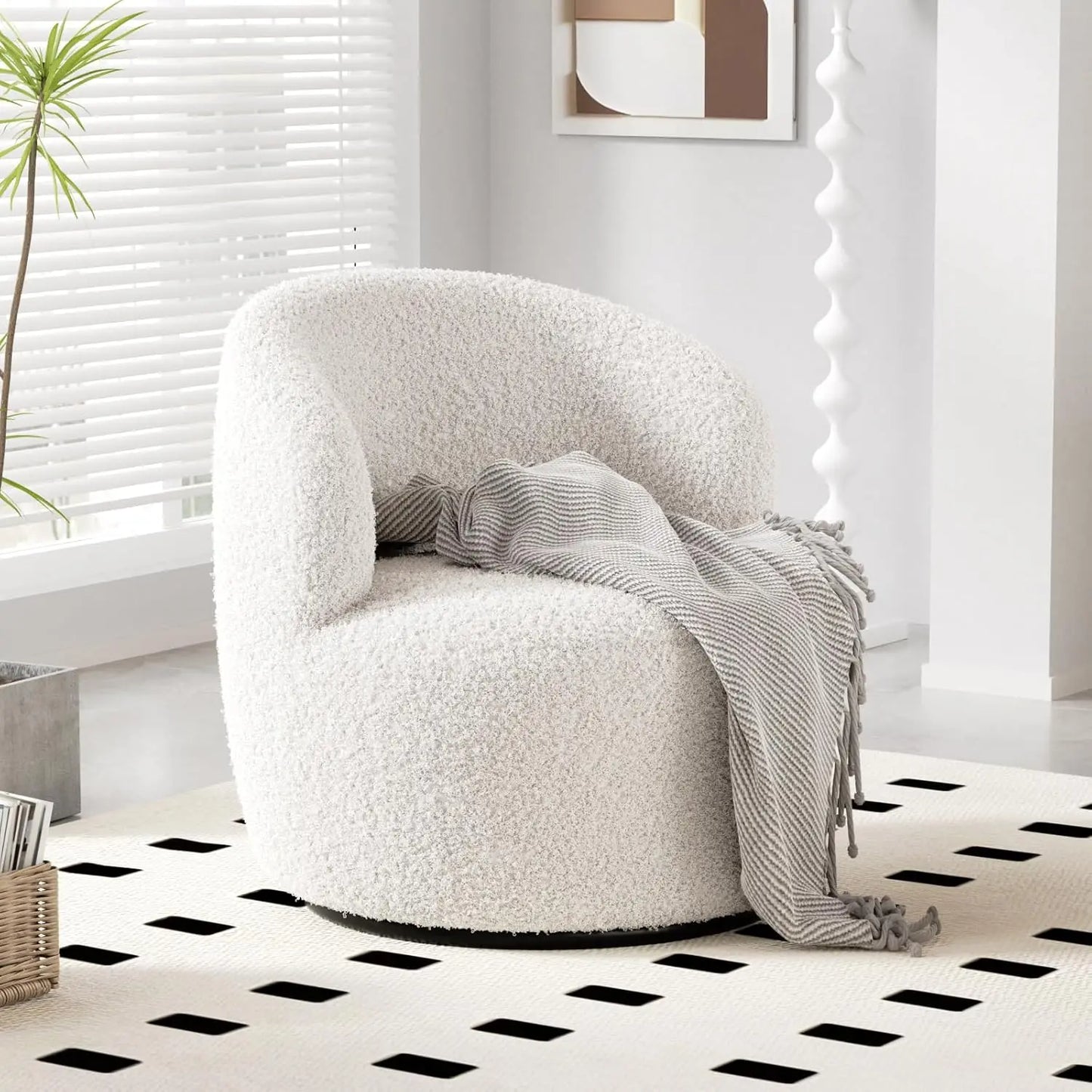 Vabches Swivel Accent Chair Furry Sherpa Chair with Soft Padded Armrest Small Barrel Chairs Comfy Modern Chair for Living Room