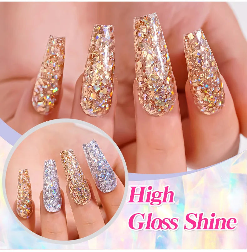 Glitter Sequins Gel Nail Polish Sparkly Shiny Pink Yellow Blue Green Gel Nail Polish Set Soak Off U V Nail Gel Nail Art Manicure
