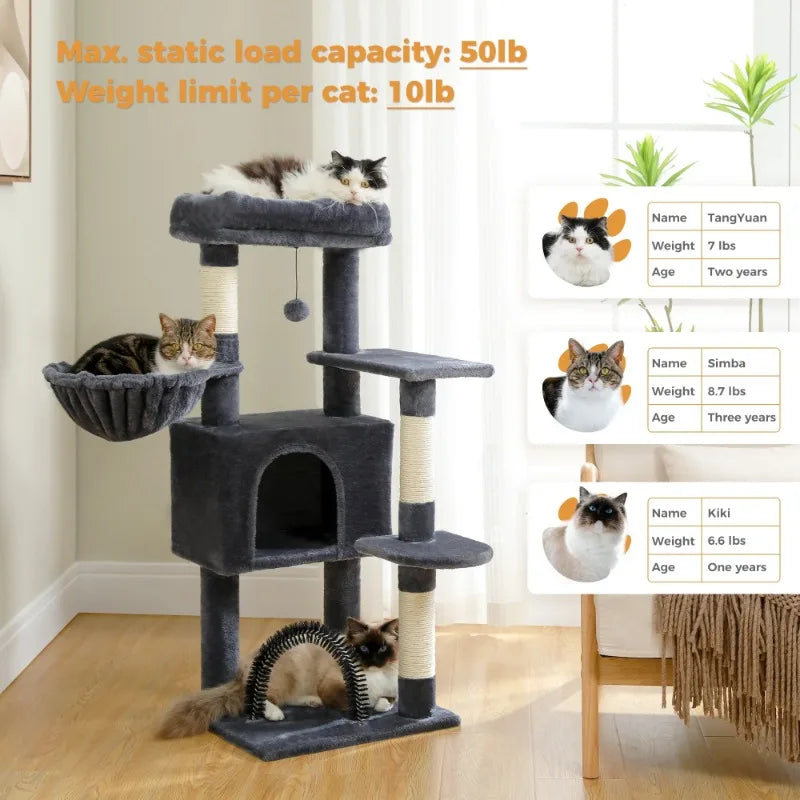 PAWZ Road 42" Cat Tree Condo With Large Perch Scratching Posts for Indoor Cats