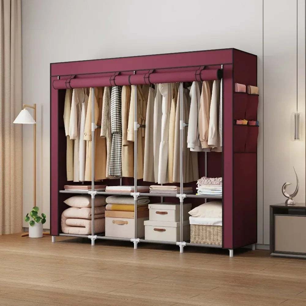 Simple Wardrobe Rental Room Fabric Cabinet Thickened All Steel Frame Wardrobe Household Bedroom Thickened Fabric Cabinet