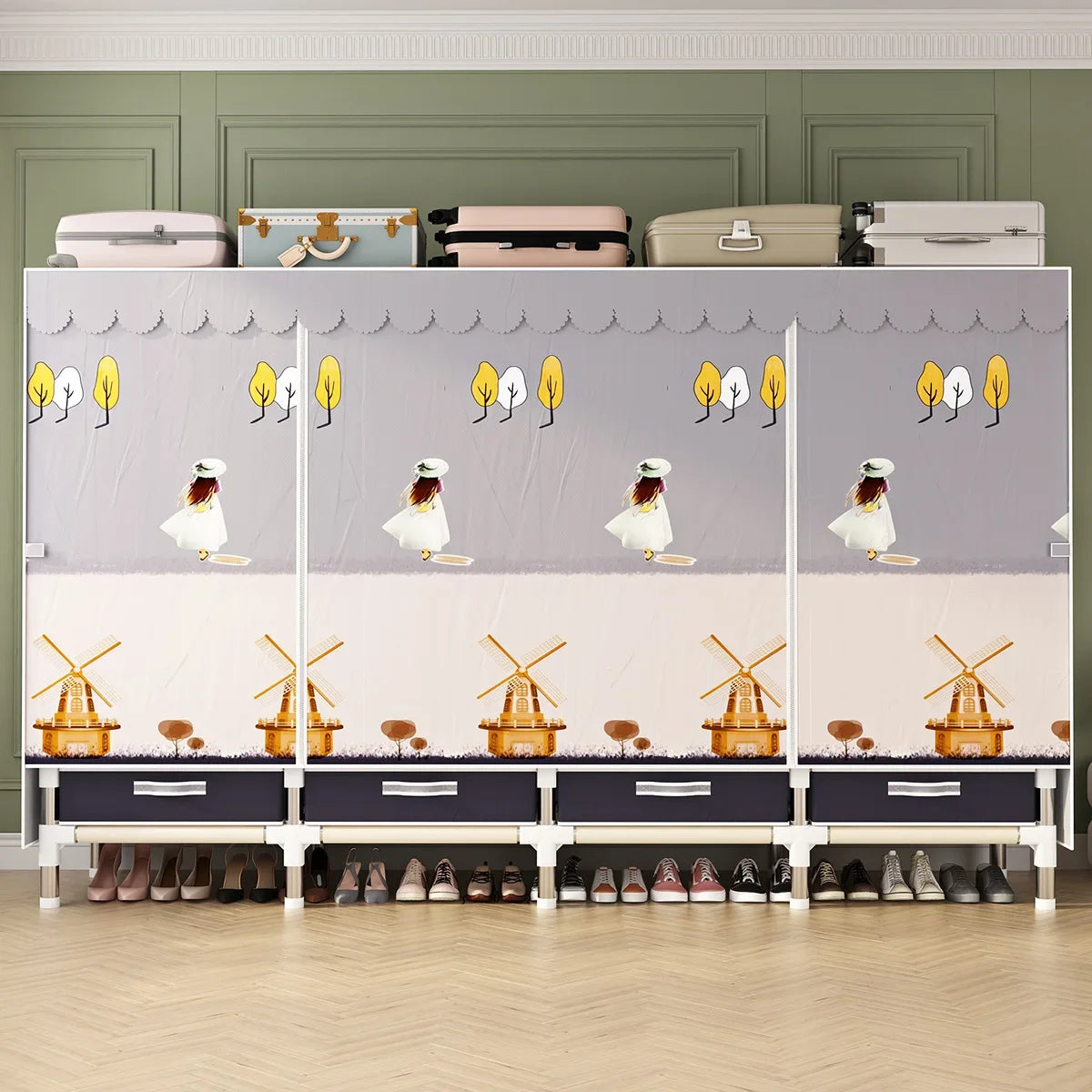 Oversized Bedroom Portable Foldable Cloth Wardrobe Organizer Clothes Folding Canvas Wardrobe Closet Rack for Clothes
