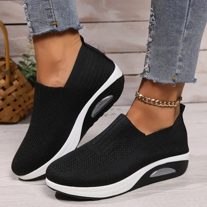 2024 Women Walking Shoes Air Cushion Non Slip Orthopedic Shoes Ladies Platform Mules Breathable Wedge Female Sneakers