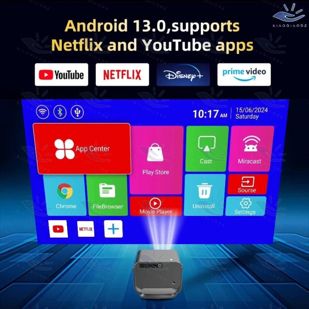 XIAOQIAODZ 4K Projector Home Theater Smart LED 1080P Native Android Video Game Phone Cinema Full HD Wifi BTEducate Auto Focus