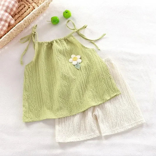 New Girl Set Summer New Korean Fashionable Floral Vest Shorts Daily Wear Two-piece Set Kids Clothes Girls