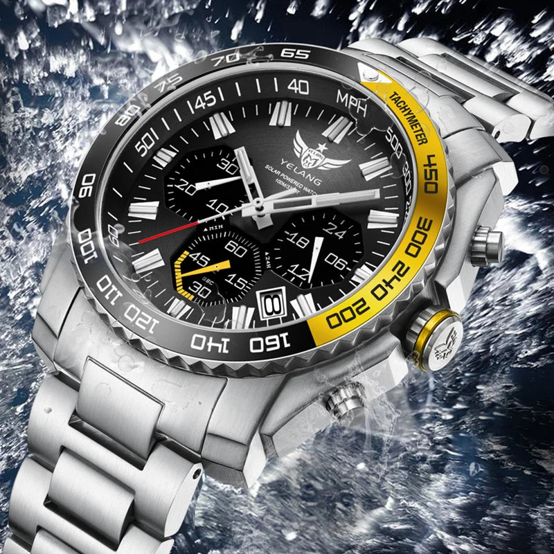 Yelang V1215 Man Watch Sports Watch Japan Eco-Drive VR42 Solar Watch 100m Waterproof  Diving Watch luminous Business Sapphire