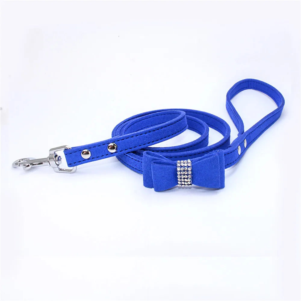 Pet Dog Velvet Leather Collar Leash With Rhinestone Bling Blink Butterfly Fashion Pet Leash Accessories Blind Drop Shipping
