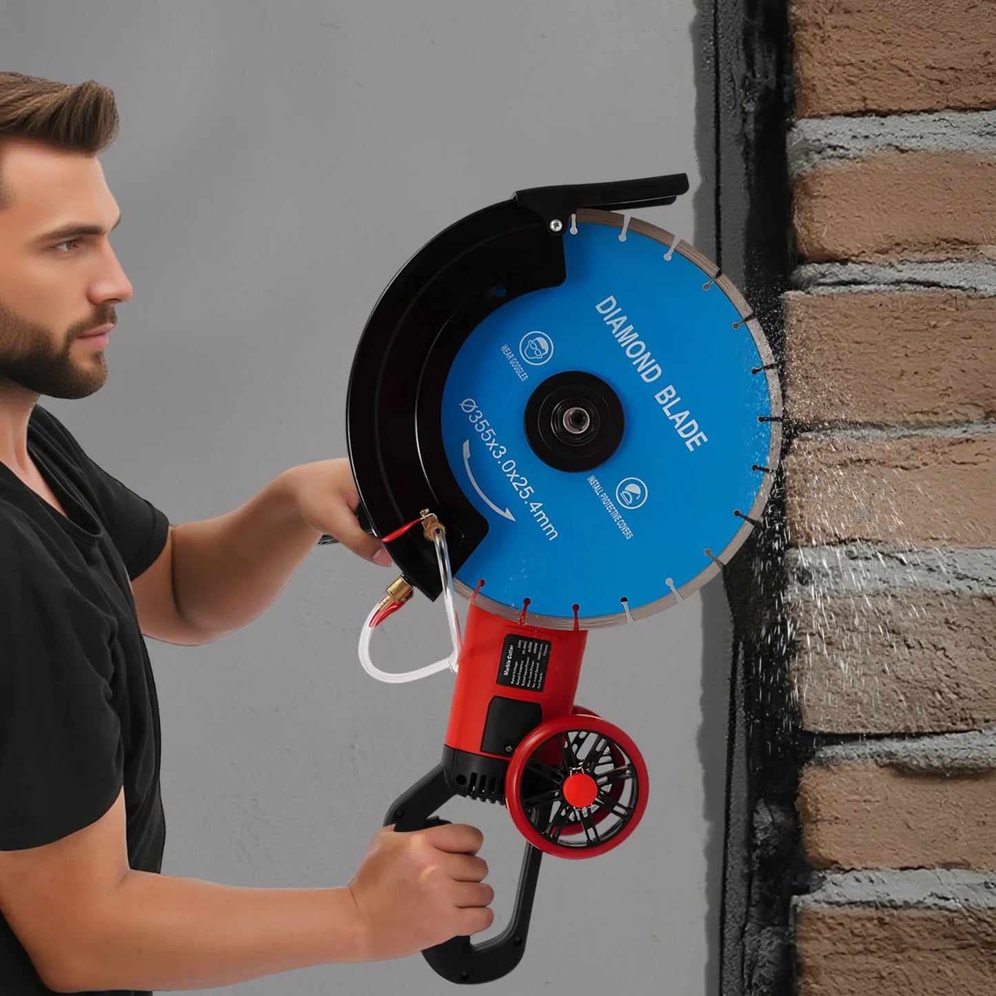 Electric Concrete Saw with 350mm Saw Blade and Rolling Pulley, Cutter Saw, Circular Saw, for Cutting Stone, Concrete, Granite