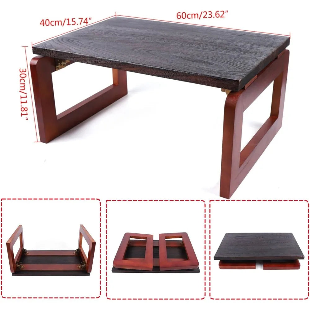 Foldable Coffee Table Portable Low Picnic Table Wooden Folding Tea/Snack Breakfast Serving Table Camping Table Floor Table