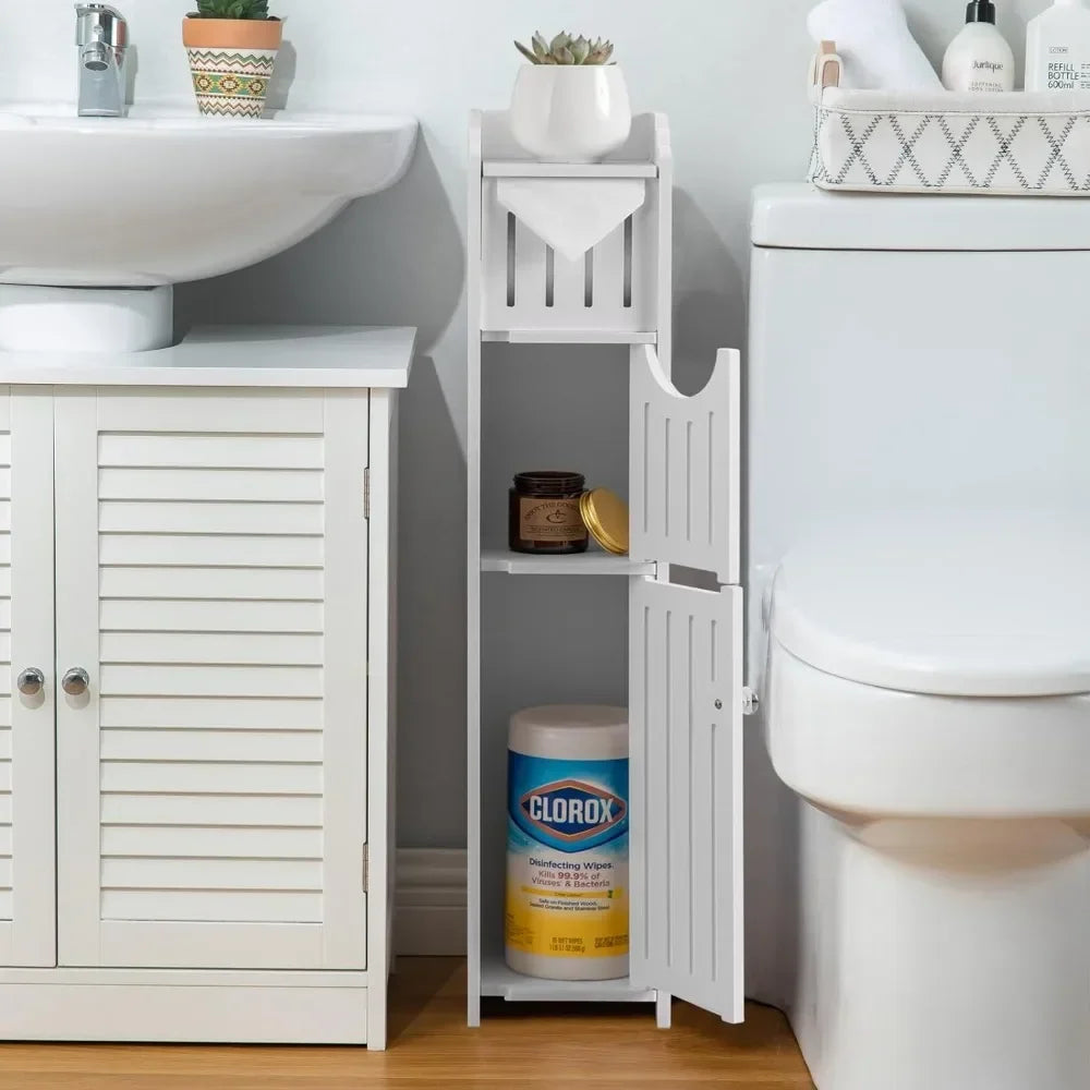 Bathroom Storage Cabinet Toilet Paper Narrow Holder Stand Save Space Multi Layered Bathroom Cabinet Large Capacity Storage Shelf