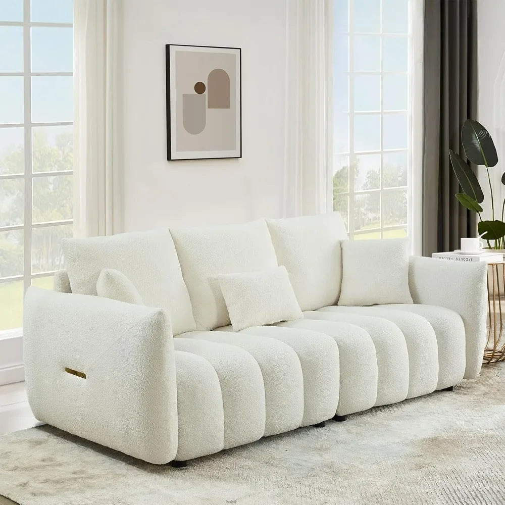 82" Modern Sofa Couch, Comfy Deep Seat Teddy Cloud Sofa, Upholstered 3-Seater Boucle Couch, Oversized Loveseat Living Room Sofas