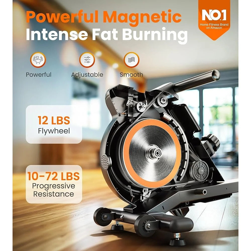Magnetic Rowing Machine Foldable 350 LB Capacity Bluetooth App Support LCD Monitor Tablet Holder Home Gym Equipment