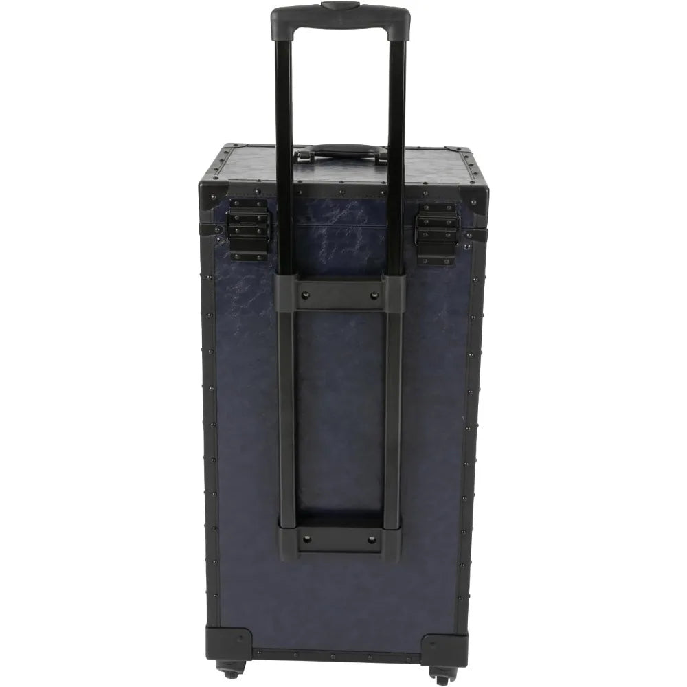 Rolling Lockable Makeup Train Case Stylist Beauty Hair Salon Trolley Suitcase Travel Organizer Tool Box with Hair Dryer Holder