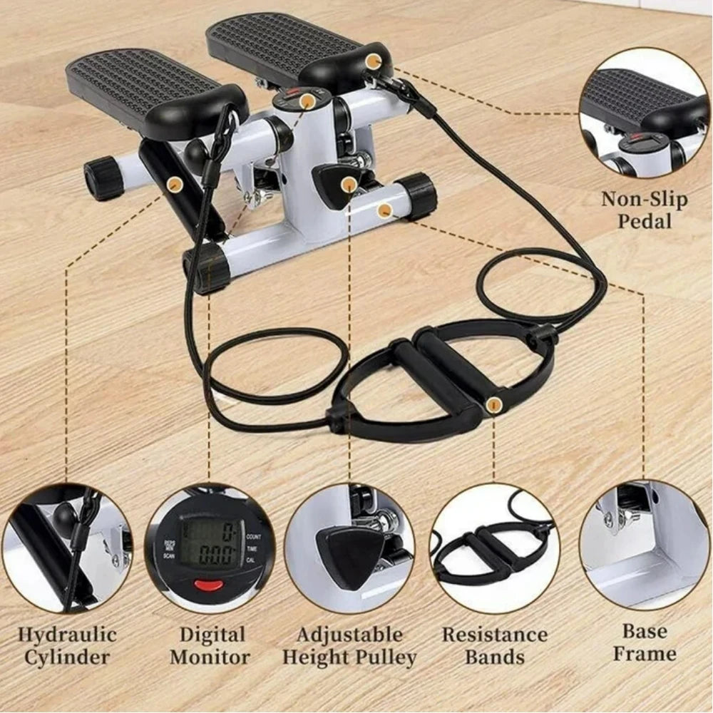 Mini Fitness Stepper Air Stair Climber Stepper Exercise Machine with Resistance Bands and LCD Monitor Without Battery