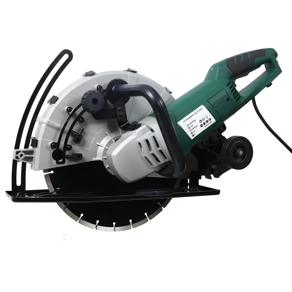 Portable 14" Wet/Dry Electric Corded Circular Concrete Saw/Power Angle Cutter 2600W w/Water Line & Guide Roller (With Blade)