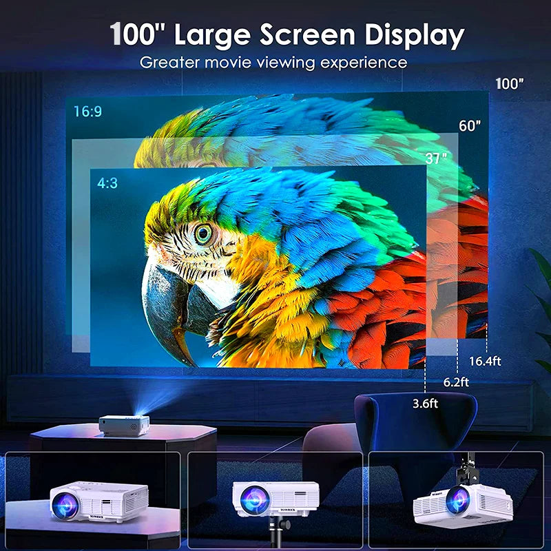 4k Portable Projector 1920*1080P HD Resolution Intelligent Control 5G WiFi BT5.0 Home Theater Outdoor Movie LED Projector