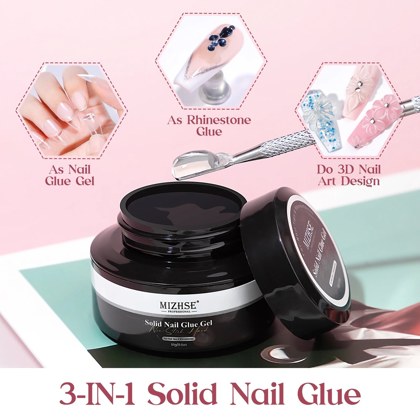 MIZHSE Solid Nail Glue Gel Set 3-in-1 Builder Gel with UV LED Lamp, Base & Top Coat, Nail Tips – Professional Manicure Kit Gifts