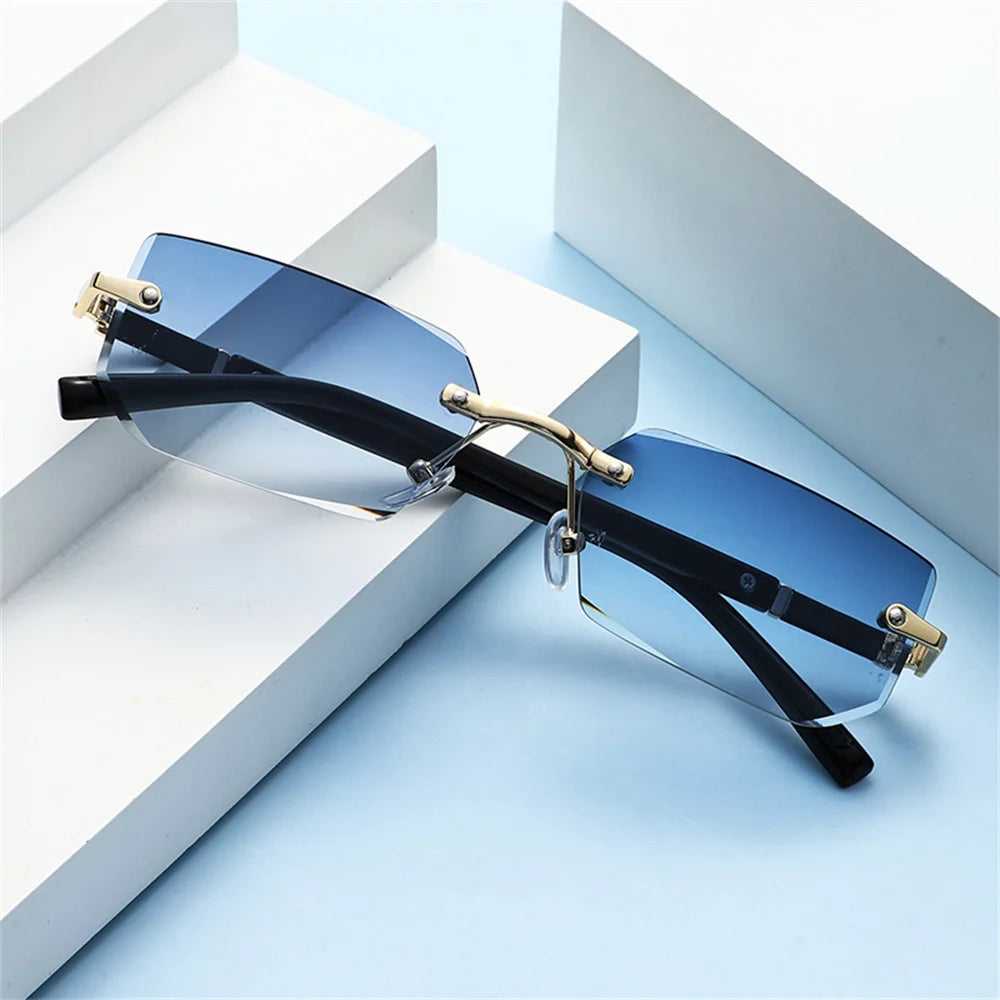Trendy Rimless Sunglasses for Men Women Fashion Frameless Rectangle Sun Glasses Retro UV400 Shades Summer Traveling Eyewear