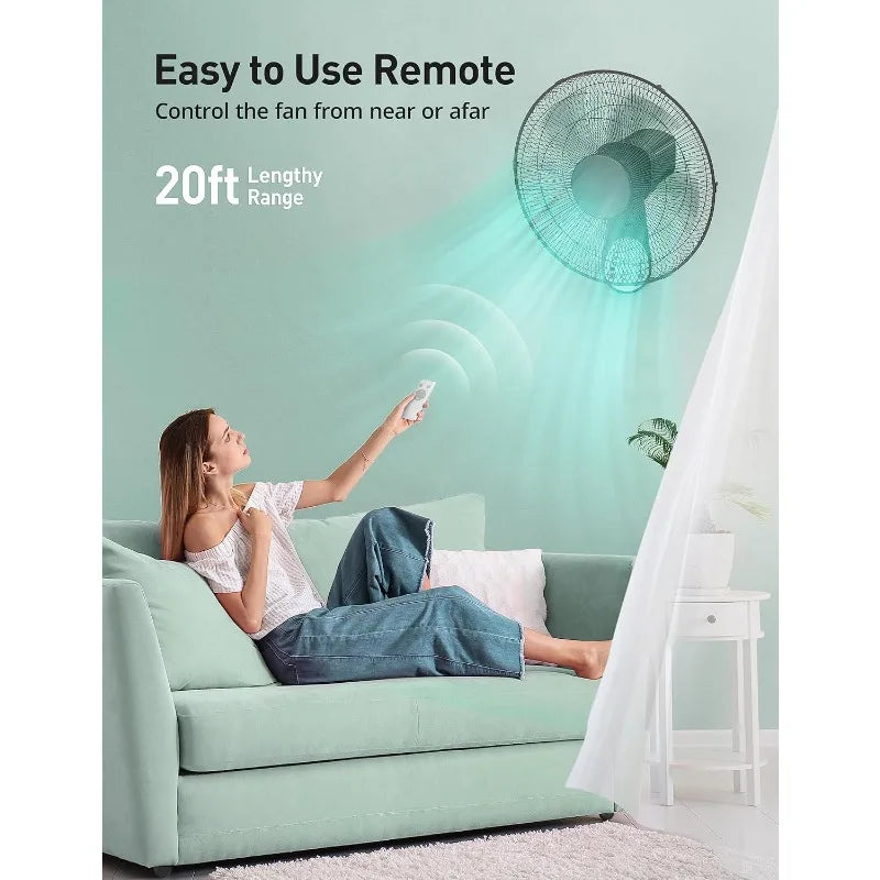PARIS RHÔNE Wall Mount Fan with Remote,16” Wall Fan with 5 Blade,5 Speed,8 Hour Timer,90° Oscillating Quiet Wall Fan with Remote