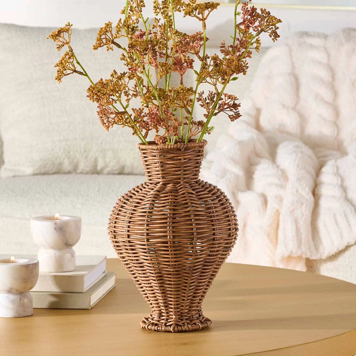10 Brown Woven Faux Rattan Indoor Vase