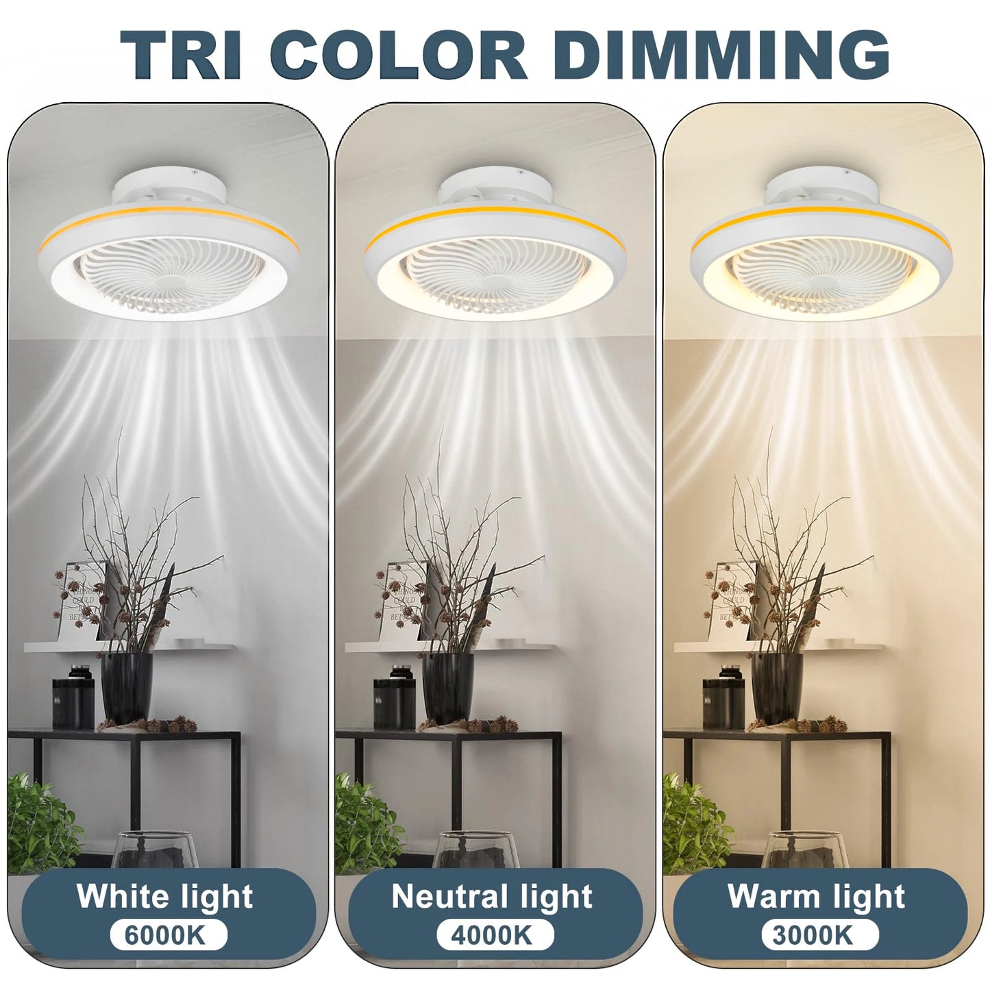20"49cm Ceiling Fan Led Light 360° Degree Rotating Electric Circulite Sealing Fan 3CCT RC Lighing Modern Flush Mount For Bedroom