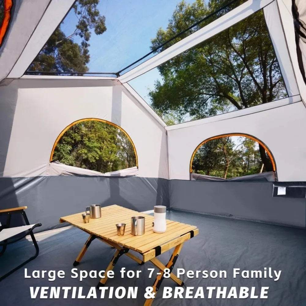 8 Person Camping Tent - Portable Family Cabin Tent for Camp, Outdoor for Hiking, Backpacking,Windproof Fabric Camp Tent