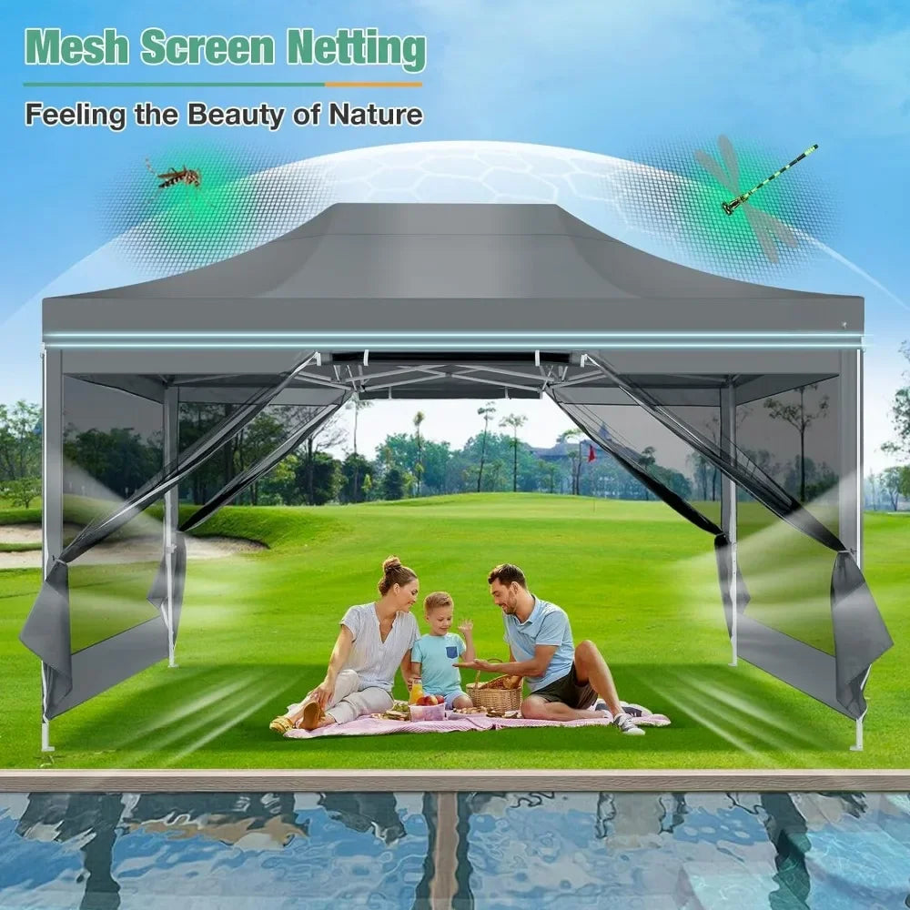 Canopy Tent 10x15 Heavy-Duty, Pop-Up Gazebo with Mosquito Netting, Waterproof Canopy with Sidewalls, Party Tent with Carry Bag