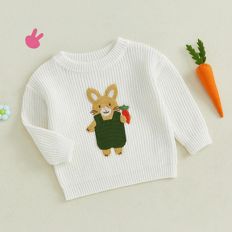 Adorable Baby Boys Girls Hooded Sweater with Cute Bunny Embroidery Cozy Knitwear for Infants and Toddlers Perfect for Easter