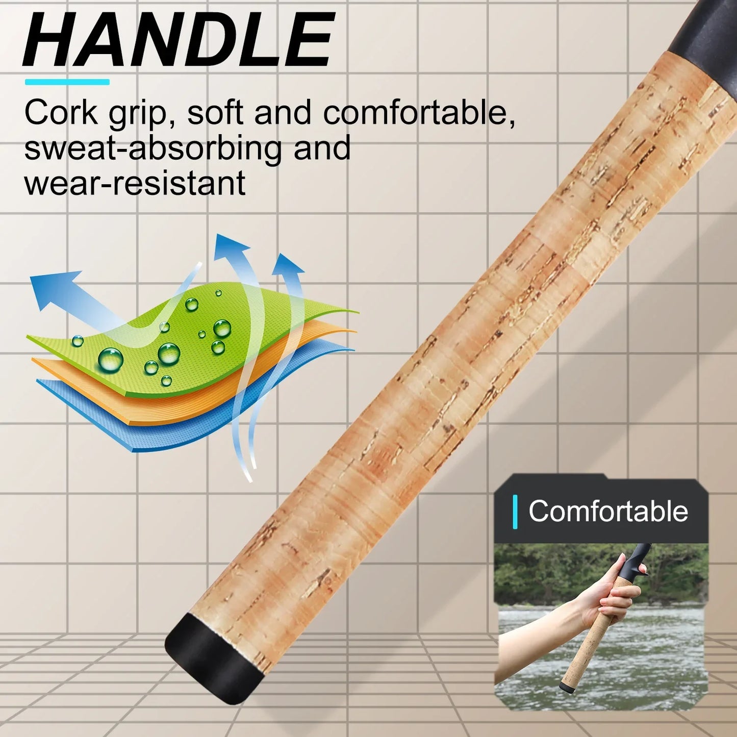 Sougayilang 2.1m Ultra Light Wooden Handle Spinning Rods Casting Fishing Pole Carbon Fibre Bass Trout Rods Cork Handle Pole