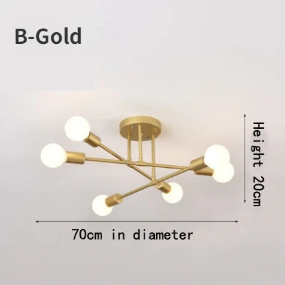 Dropshipping Modern Sputnik Chandelier Nordic Semi Flush Mount Ceiling Lamp Brushed Antique Gold Home Decor Lighting Fixture