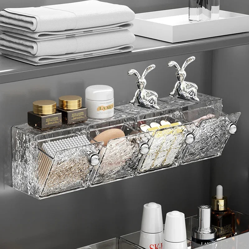 Bathroom Mirror Cabinet Storage Box Makeup Remover Cotton Swab Box Wall-mounted Flip-top Washbasin Toilet Bathroom Storage Rack