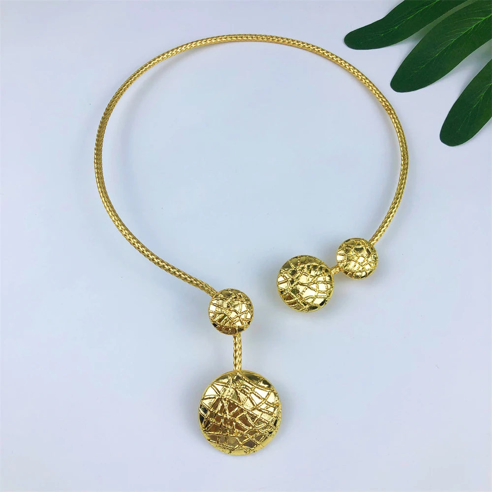 Gold Plated Jewelry Set Classic Design Round Beads Women Necklace Earring Bracelet And Ring Party Jewelry
