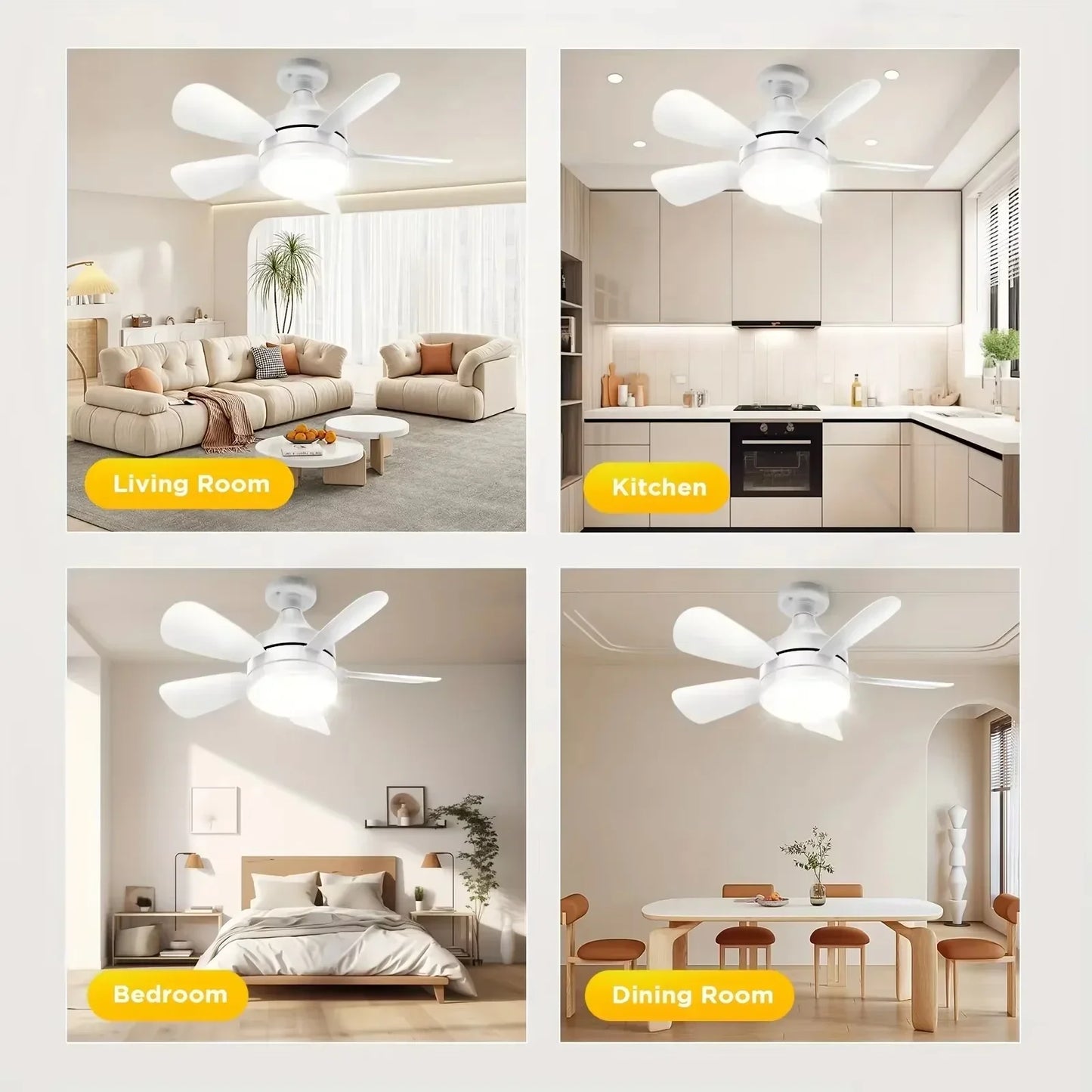 Ceiling Fan with Light With Remote 4 Speed Adjustable 3 Color Lights Timer Setting E27Ceiling Fan Lights Bedroom Kitchen Garage