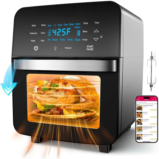 15.5Qt Air Fryer Toaster Oven & Rotisserie Kit,2024 New Advanced Turbo Convection Tech,Max Even & Crisp,150 Presets, Smart Probe