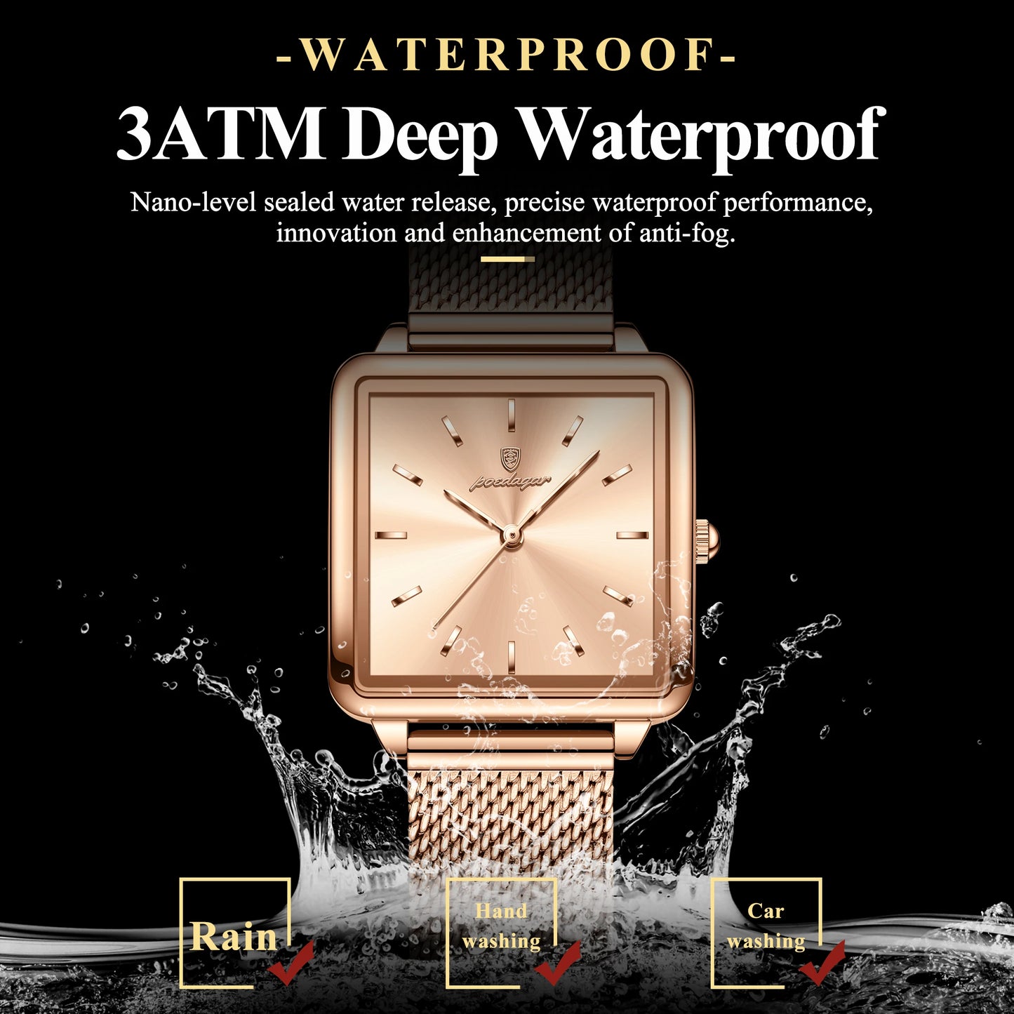 POEDAGAR Fashion Ladies Watch Waterproof Square Elegant Watch For Woman Mesh Stainless Steel Quartz Women's Watches Female Reloj