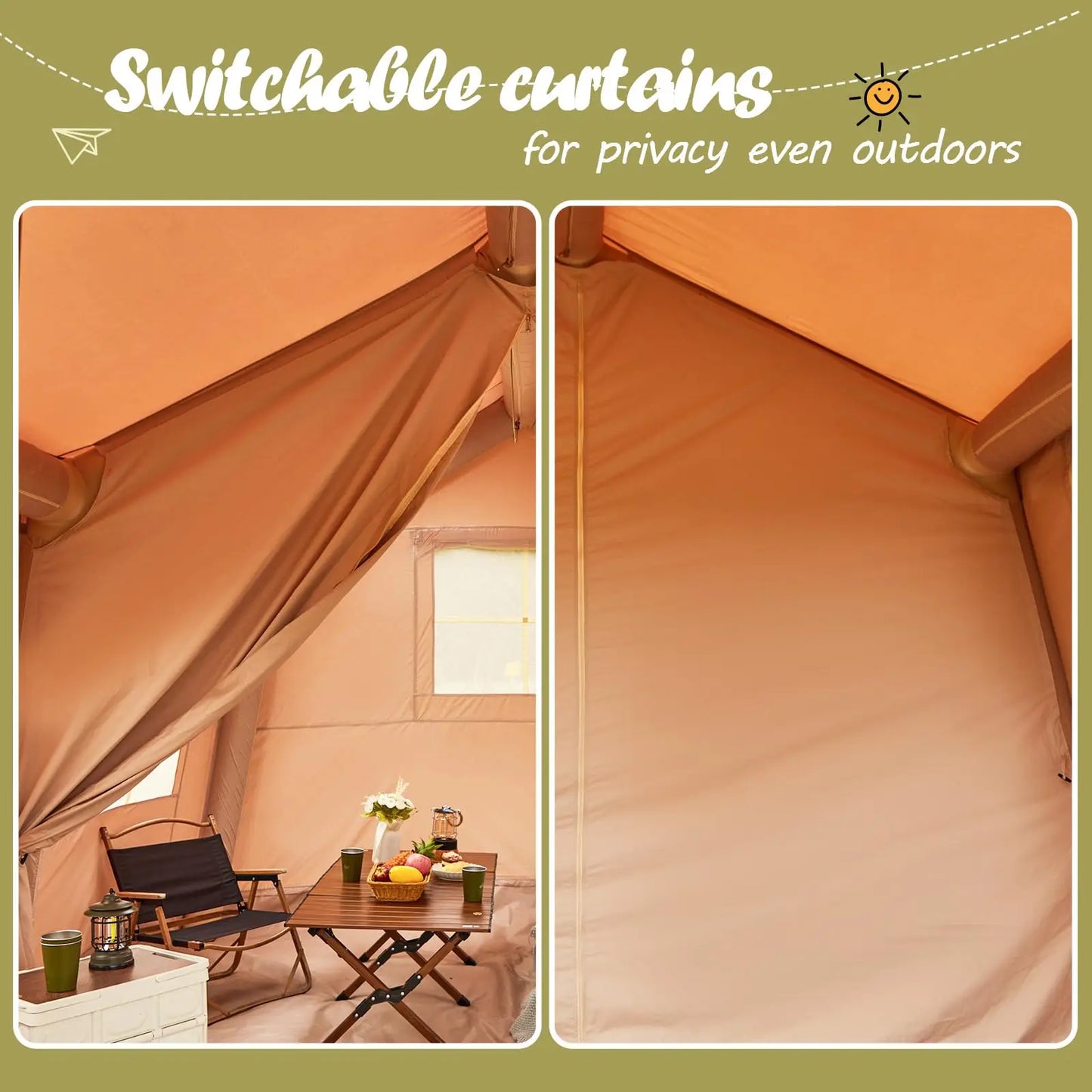 10-12 People Inflatable Tent for Camping 129 sqft Large Inflatable Tent, Easy Setup Glamping Tent with stove jack ,4 Season Tent