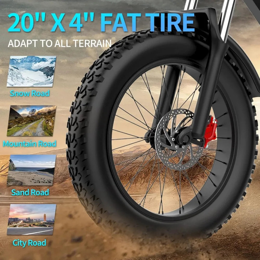 Electric Bike,1000/2000W, 25/30/37MPH,48V-52V, 20AH,40AH Battery, Max 50-180 Miles Electric Motorcycle, 20" Fat Tire Dirt Bike
