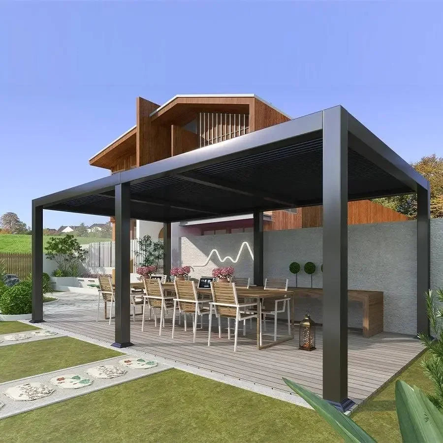 Outdoor Aluminum Pergola Custom Size 3X3m 3X4m 4X4m 6x4m Remote Control Louvered Roof Pavilion Pergola Attached To House
