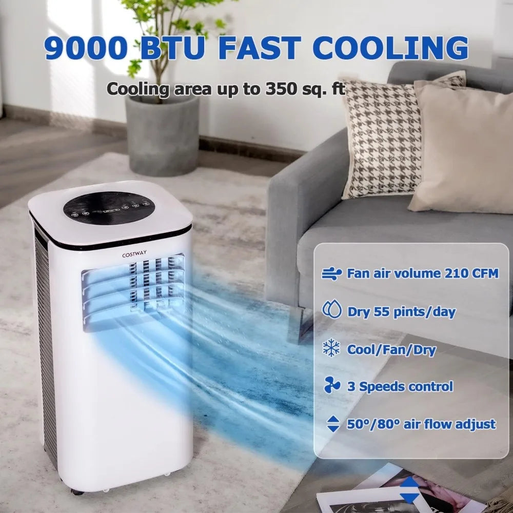 9000 BTU air conditioning unit, 2-speed air, cooling area up to 350 square feet, 24-hour timer, with window kit