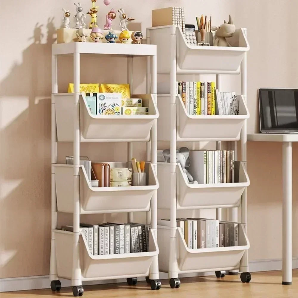 Trolley Bookshelf - Multifunctional Storage Rack with Narrow Design.  Kitchen Corners,  Bathroom and Living Room Storage,